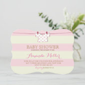 baby shower Girl Clothesline Invitations Kaart (Staand voorkant)