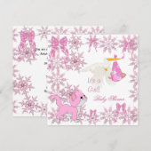Baby shower Girl Cute Kitten Stork Kaart (Voorkant / Achterkant)