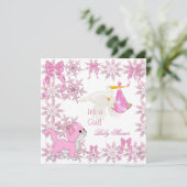 Baby shower Girl Cute Kitten Stork Kaart (Staand voorkant)