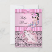 Baby shower Girl Damask Pink Grey Kaart (Voorkant)