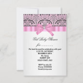 Baby shower Girl Damask Pink Grey Kaart (Achterkant)