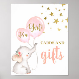 Baby shower Girl Elephant Cards and Gifts sign Poster