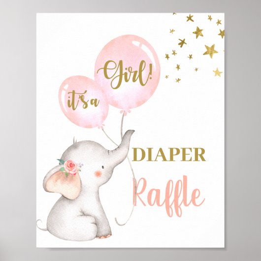 Baby shower Girl Elephant Diaper Raffle-teken Poster (Voorkant)