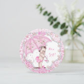  Baby shower Girl Flowers Pink Umbrella Kaart (Staand voorkant)