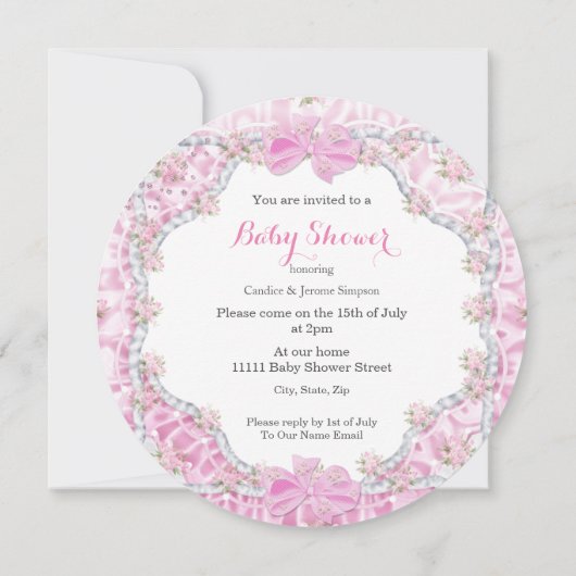  Baby shower Girl Flowers Pink Umbrella Kaart (Achterkant)