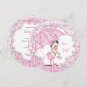 Baby shower Girl Flowers Pink Umbrella Kaart (Voorkant / Achterkant)