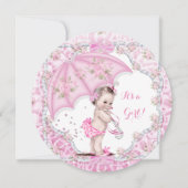  Baby shower Girl Flowers Pink Umbrella Kaart (Voorkant)