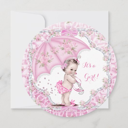  Baby shower Girl Flowers Pink Umbrella Kaart (Voorkant)