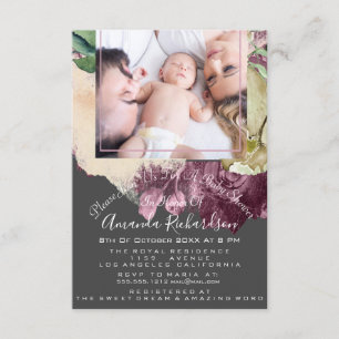 Baby shower Girl Foto Gray Floral Lijst Kaart