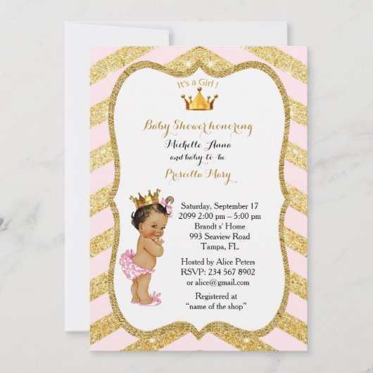baby shower GIRL, gouden chevron, wit & goud v2 Kaart (Voorkant)