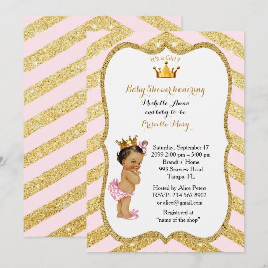 baby shower GIRL, gouden chevron, wit & goud v2 Kaart (Voorkant / Achterkant)