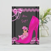 Baby shower Girl Hot Pink Baby Shoe Lace 3 Kaart (Staand voorkant)