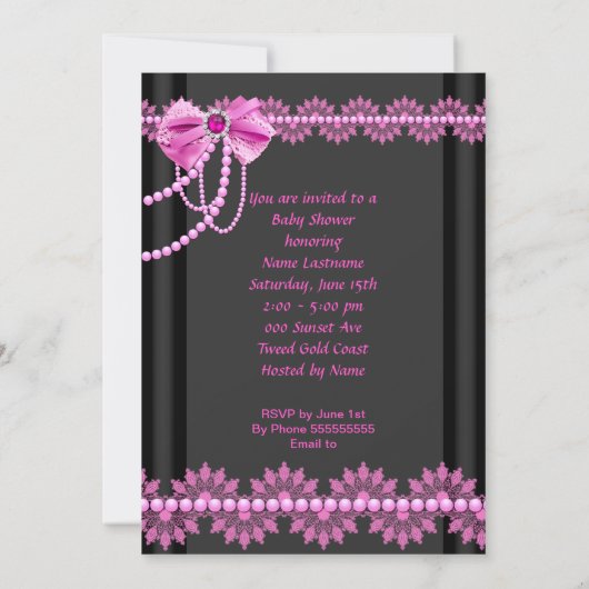 Baby shower Girl Hot Pink Baby Shoe Lace 3 Kaart (Achterkant)