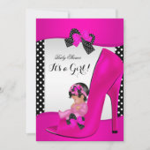 Baby shower Girl Hot Pink Baby Shoe Polka Dots Kaart (Voorkant)