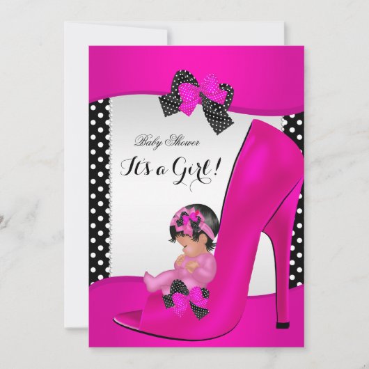 Baby shower Girl Hot Pink Baby Shoe Polka Dots Kaart (Voorkant)