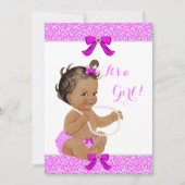 Baby shower Girl Hot Pink Leopard Pearls Brunette Kaart (Voorkant)