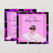 Baby shower Girl Hot Pink Paars Black Kaart (Voorkant / Achterkant)