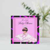Baby shower Girl Hot Pink Paars Black Kaart (Staand voorkant)