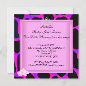 Baby shower Girl Hot Pink Paars Black Kaart (Achterkant)