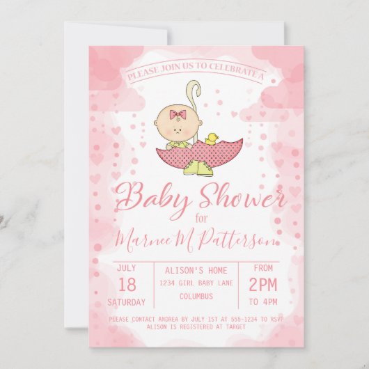 baby shower Girl in Umbrella Invitation Kaart (Voorkant)