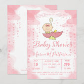 baby shower Girl in Umbrella Invitation Kaart (Voorkant / Achterkant)
