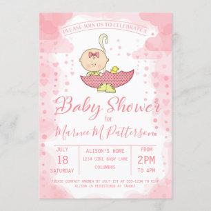 baby shower Girl in Umbrella Invitation Kaart