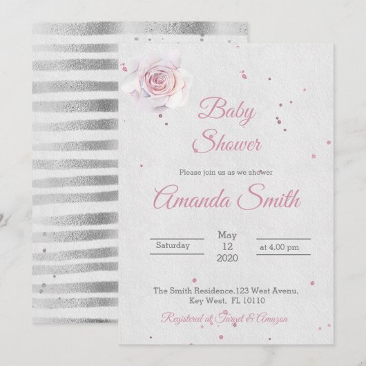 Baby shower Girl Invintation Blush Pink Kaart (Voorkant / Achterkant)