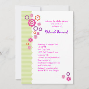 baby shower Girl Invitation with Flowers and Strip Kaart