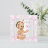 Baby shower Girl Lace Damask Pink Blonde Kaart (Staand voorkant)