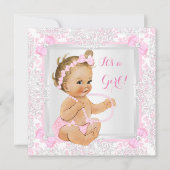 Baby shower Girl Lace Damask Pink Blonde Kaart (Voorkant)