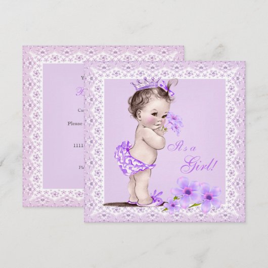  Baby shower Girl  lavender Flowers Kaart (Voorkant / Achterkant)
