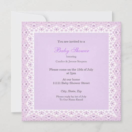  Baby shower Girl  lavender Flowers Kaart (Achterkant)