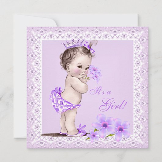  Baby shower Girl  lavender Flowers Kaart (Voorkant)