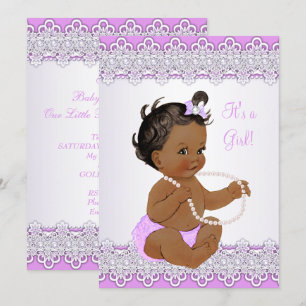 Baby shower Girl Lavender Lace Pearl Ethnic Kaart