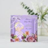  Baby shower Girl Lavender Roos Blonde Kaart (Staand voorkant)