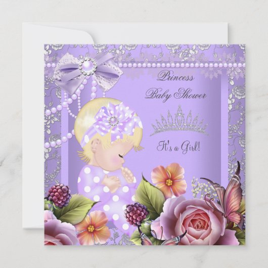  Baby shower Girl Lavender Roos Blonde Kaart (Voorkant)