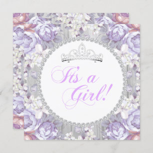 Baby shower Girl Lavender  Roos Floral Kaart