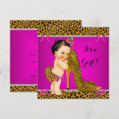 Baby shower Girl Leopard High Hiel Pink Brunette Kaart (Voorkant / Achterkant)