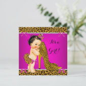 Baby shower Girl Leopard High Hiel Pink Brunette Kaart (Staand voorkant)