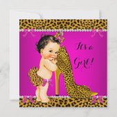 Baby shower Girl Leopard High Hiel Pink Brunette Kaart (Voorkant)
