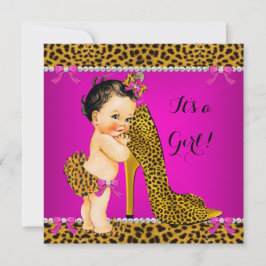 Baby shower Girl Leopard High Hiel Pink Brunette Kaart