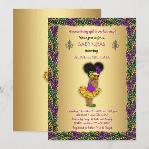 baby shower Girl, Mardi Gras Girl, goud, parelkleu Kaart