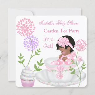 Baby shower Girl Pink Baby Garden Tea Party 2 Kaart