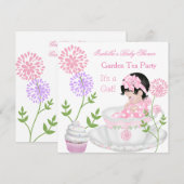 Baby shower Girl Pink Baby Garden Tea Party Kaart (Voorkant / Achterkant)