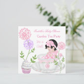 Baby shower Girl Pink Baby Garden Tea Party Kaart (Staand voorkant)