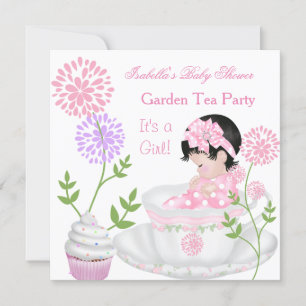 Baby shower Girl Pink Baby Garden Tea Party Kaart