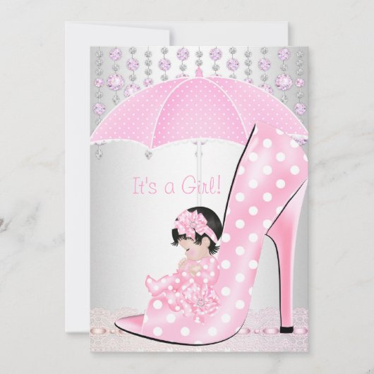 Baby shower Girl Pink Baby Shoe Diamond 2 Kaart (Voorkant)