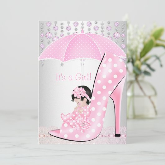 Baby shower Girl Pink Baby Shoe Diamond 2 Kaart (Staand voorkant)