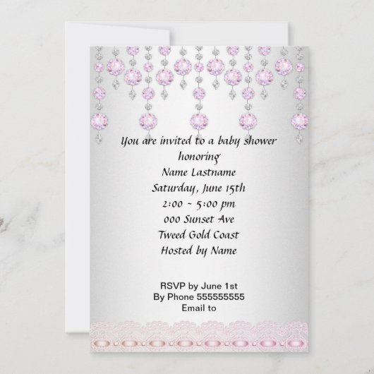 Baby shower Girl Pink Baby Shoe Diamond 2 Kaart (Achterkant)