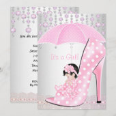 Baby shower Girl Pink Baby Shoe Diamond 2 Kaart (Voorkant / Achterkant)